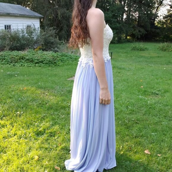 Madison James Purple and White Sequin A-Line Chiffon Gown 8 - Picture 12 of 12